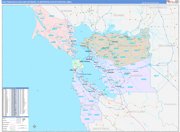 San Francisco-Oakland-Hayward Metro Area Digital Map Color Cast Style